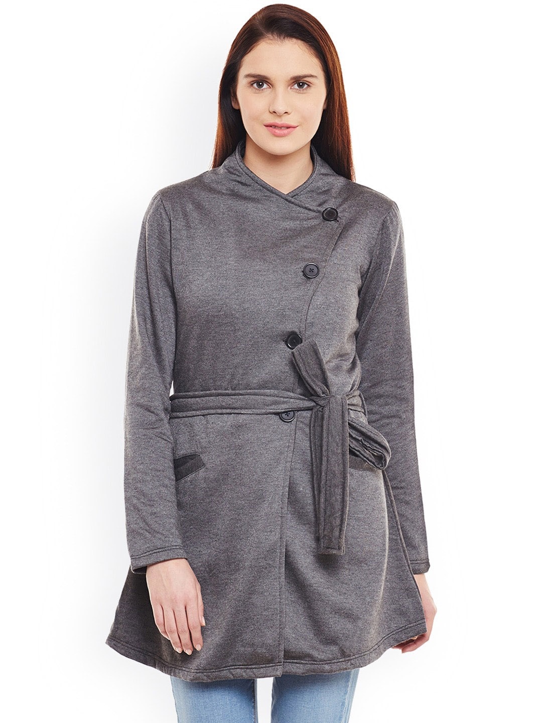 

BAESD Lapel Collar Fleece Lightweight Longline Tailored Jacket, Grey