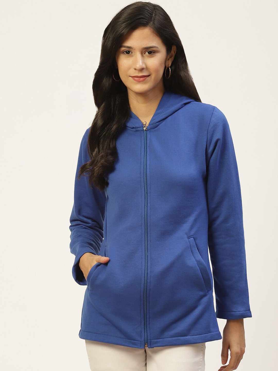 

BAESD Hooded Fleece Lightweight Longline Tailored Jacket, Blue