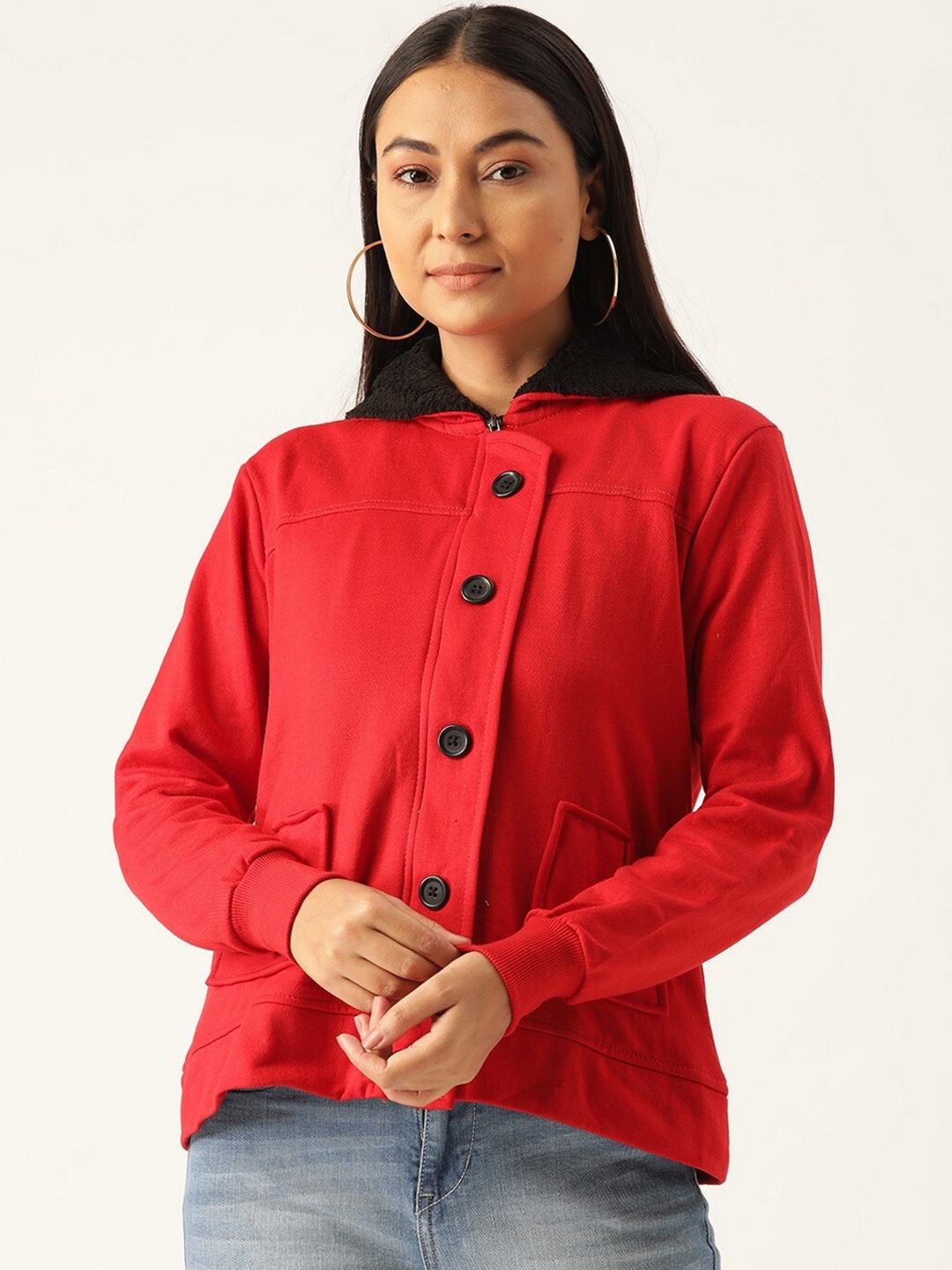

BAESD Hooded Lightweight Open Front Fleece Jacket, Red