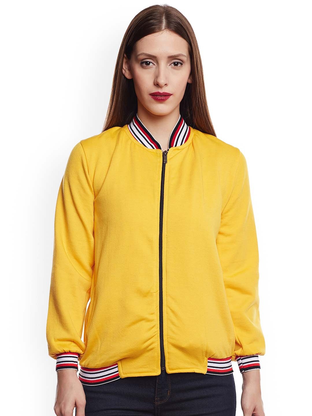 

BAESD Mock Collar Lightweight Fleece Bomber Jacket, Yellow