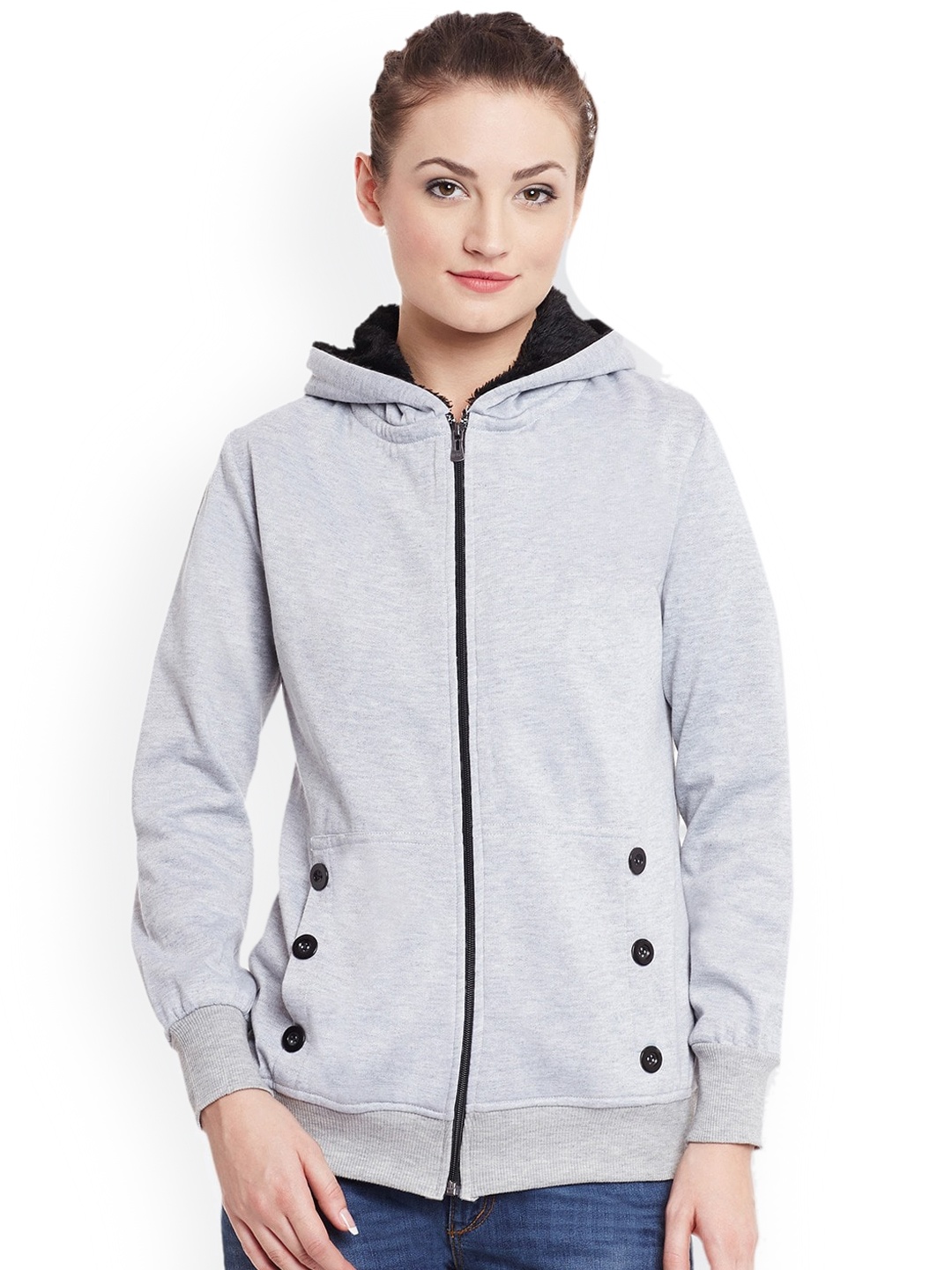

BAESD Hooded Lightweight Fleece Bomber Jacket, Grey melange