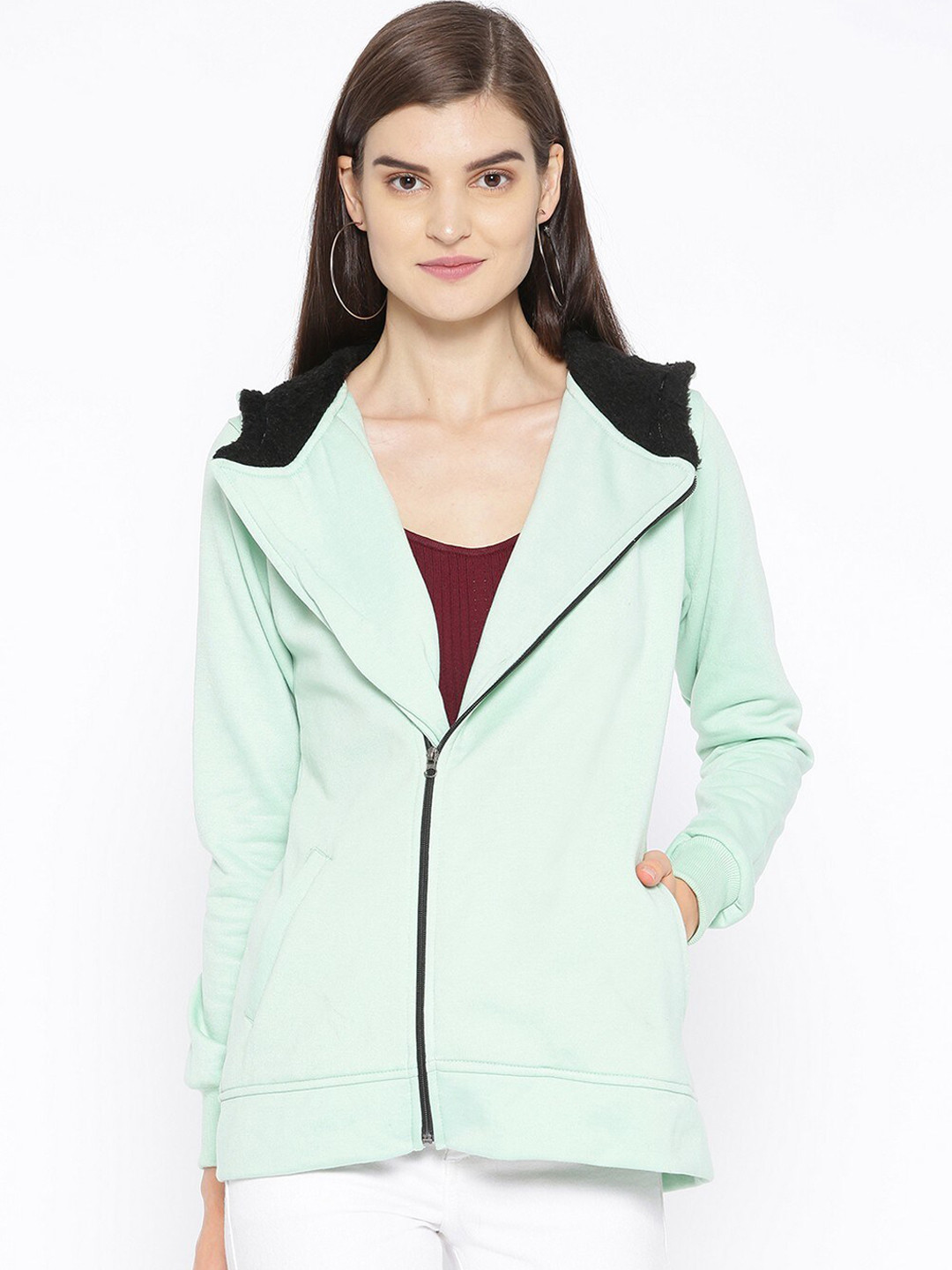 

BAESD Hooded Fleece Lightweight Open Front Jacket, Sea green
