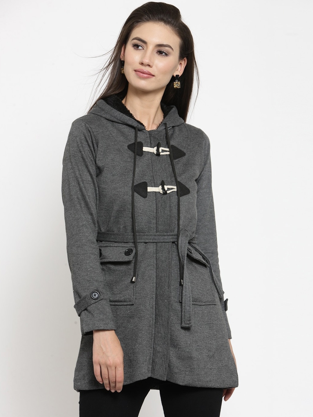 

BAESD Hooded Fleece Lightweight Longline Tailored Jacket, Grey