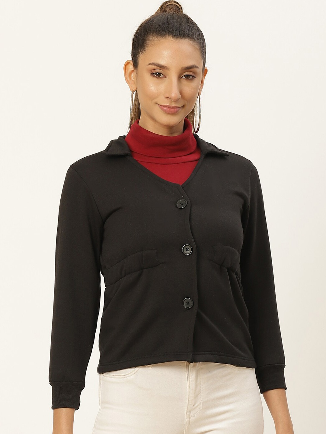 

BAESD Lightweight Fleece Crop Open Front Jacket, Black