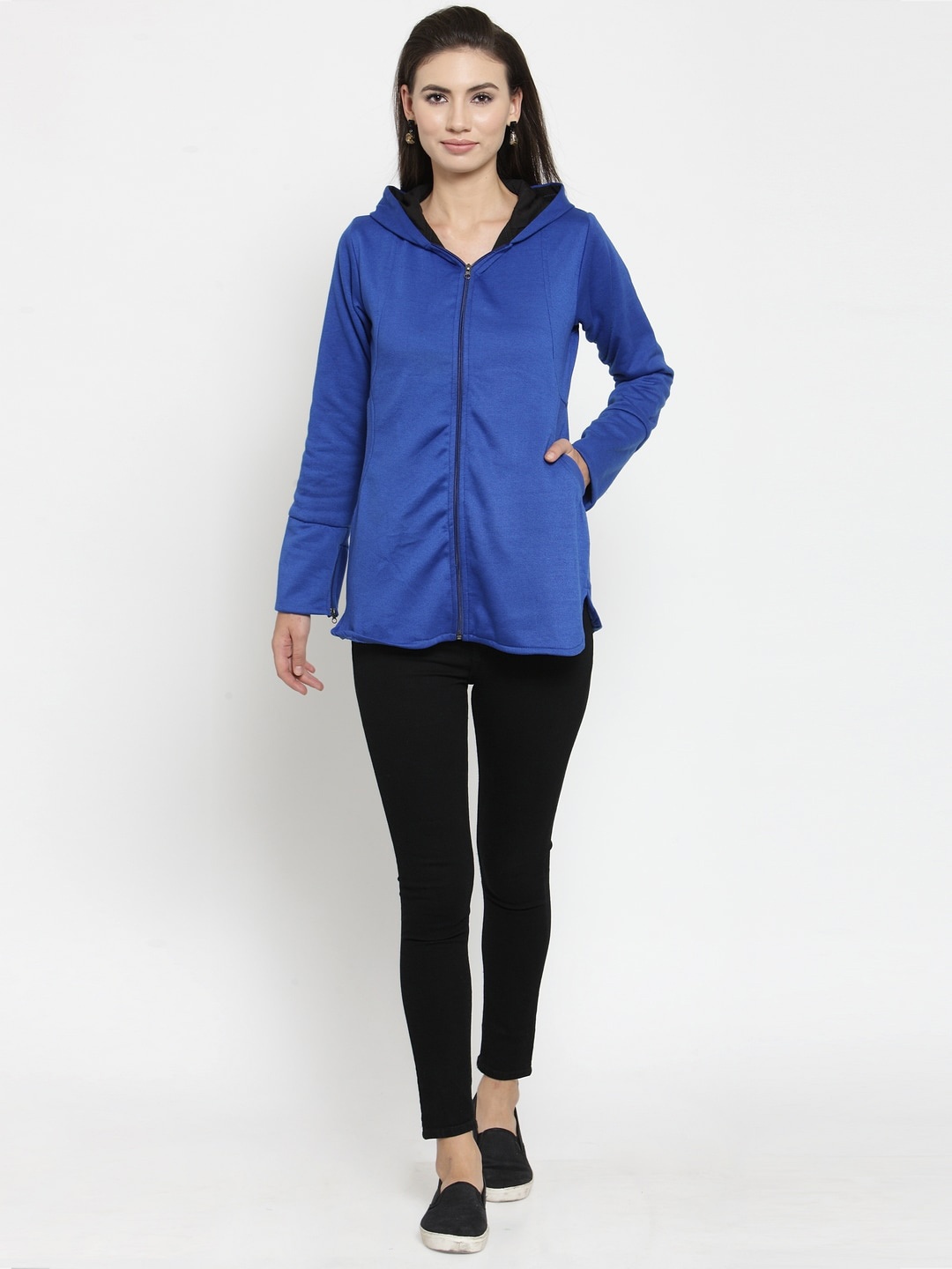 

BAESD Hooded Lightweight Fleece Longline Open Front Jacket, Blue