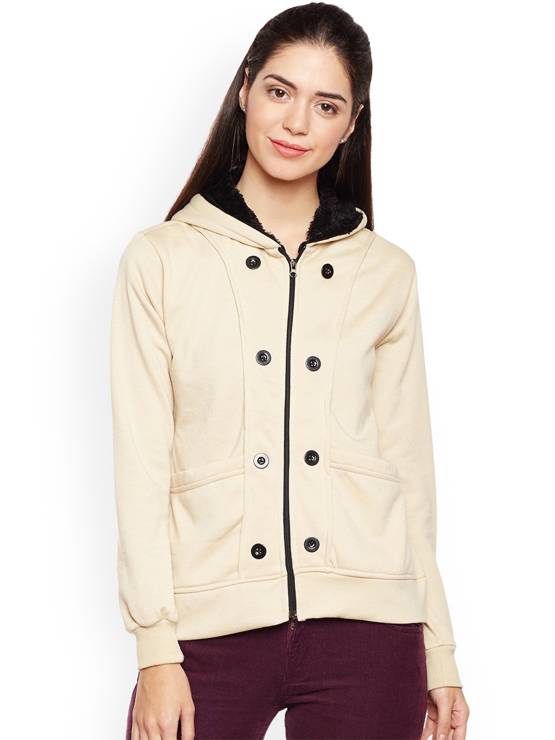 

BAESD Hooded Lightweight Fleece Open Front Jacket, Nude