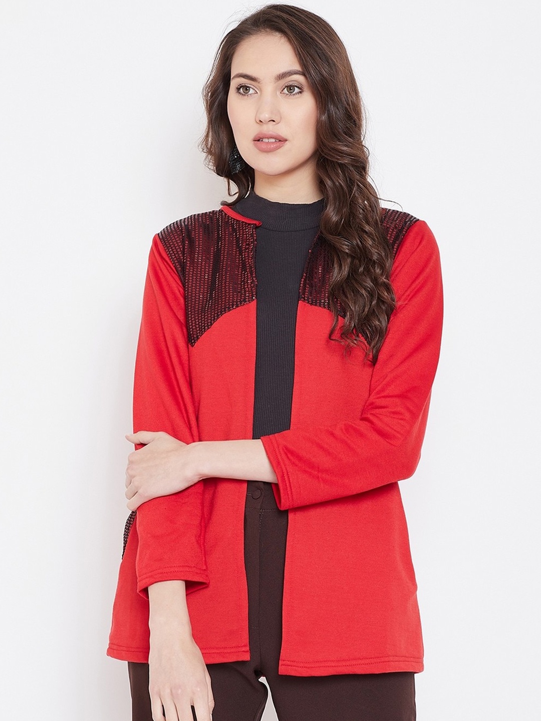 

BAESD Lightweight Cotton Longline Open Front Jacket, Red