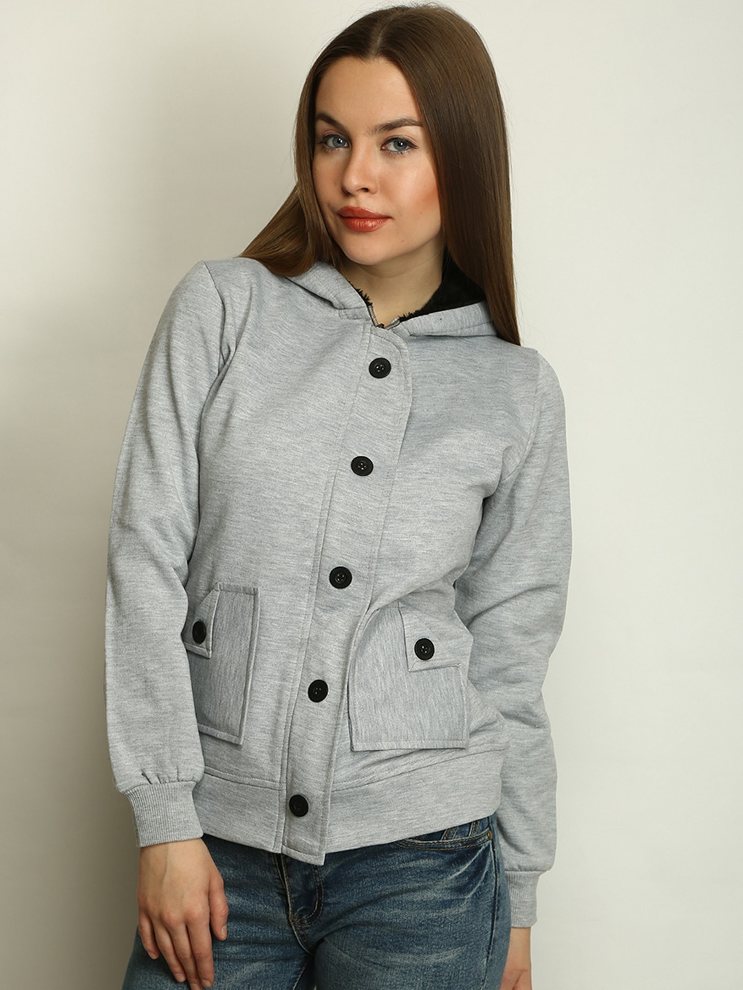 

BAESD Hooded Fleece Lightweight Bomber Jacket, Grey melange