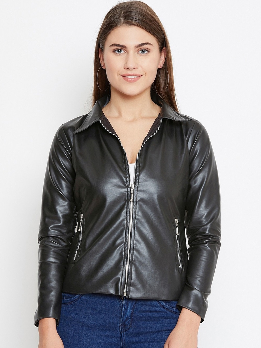 

BAESD Spread Collar Lightweight Leather Jacket, Black