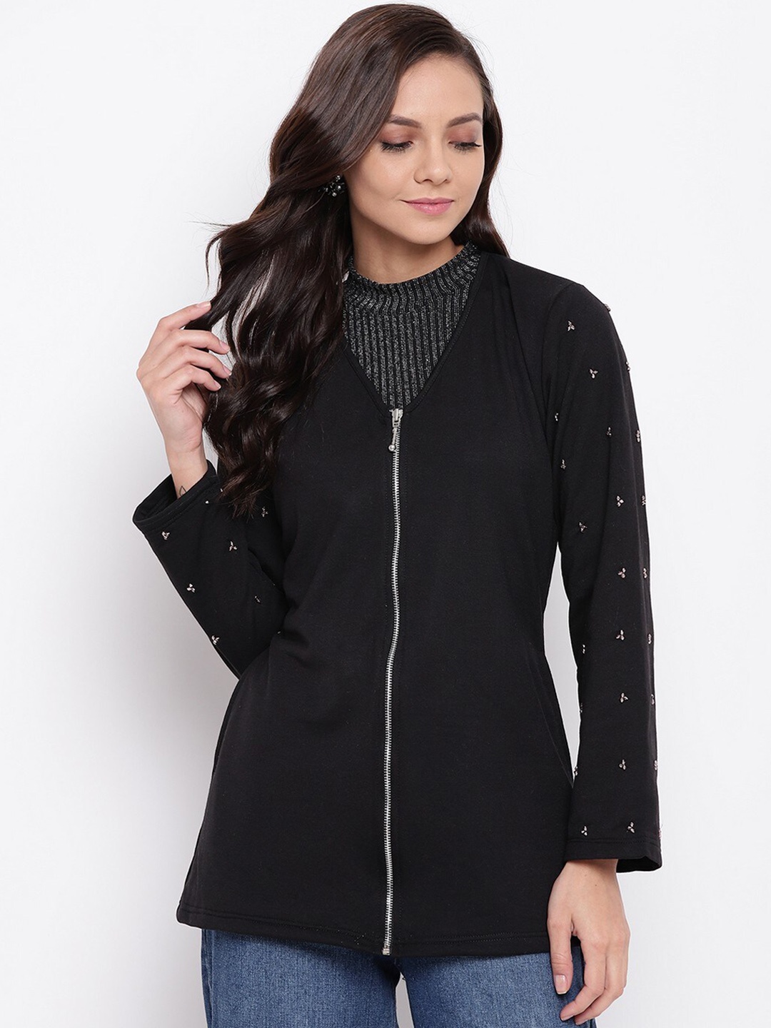 

BAESD V-Neck Fleece Lightweight Longline Tailored Jacket, Black