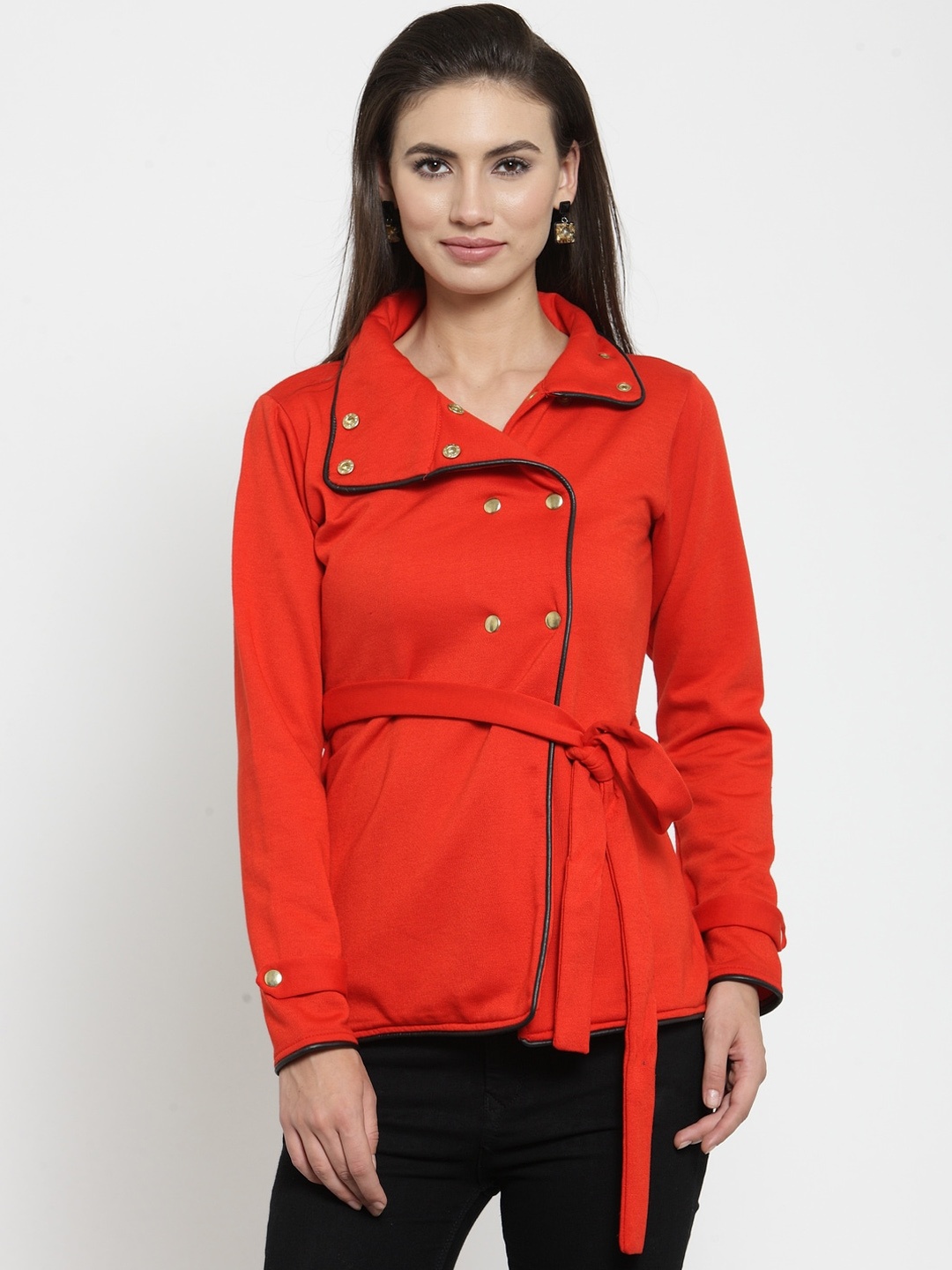 

BAESD Spread Collar Fleece Lightweight Belted Tailored Jacket, Red