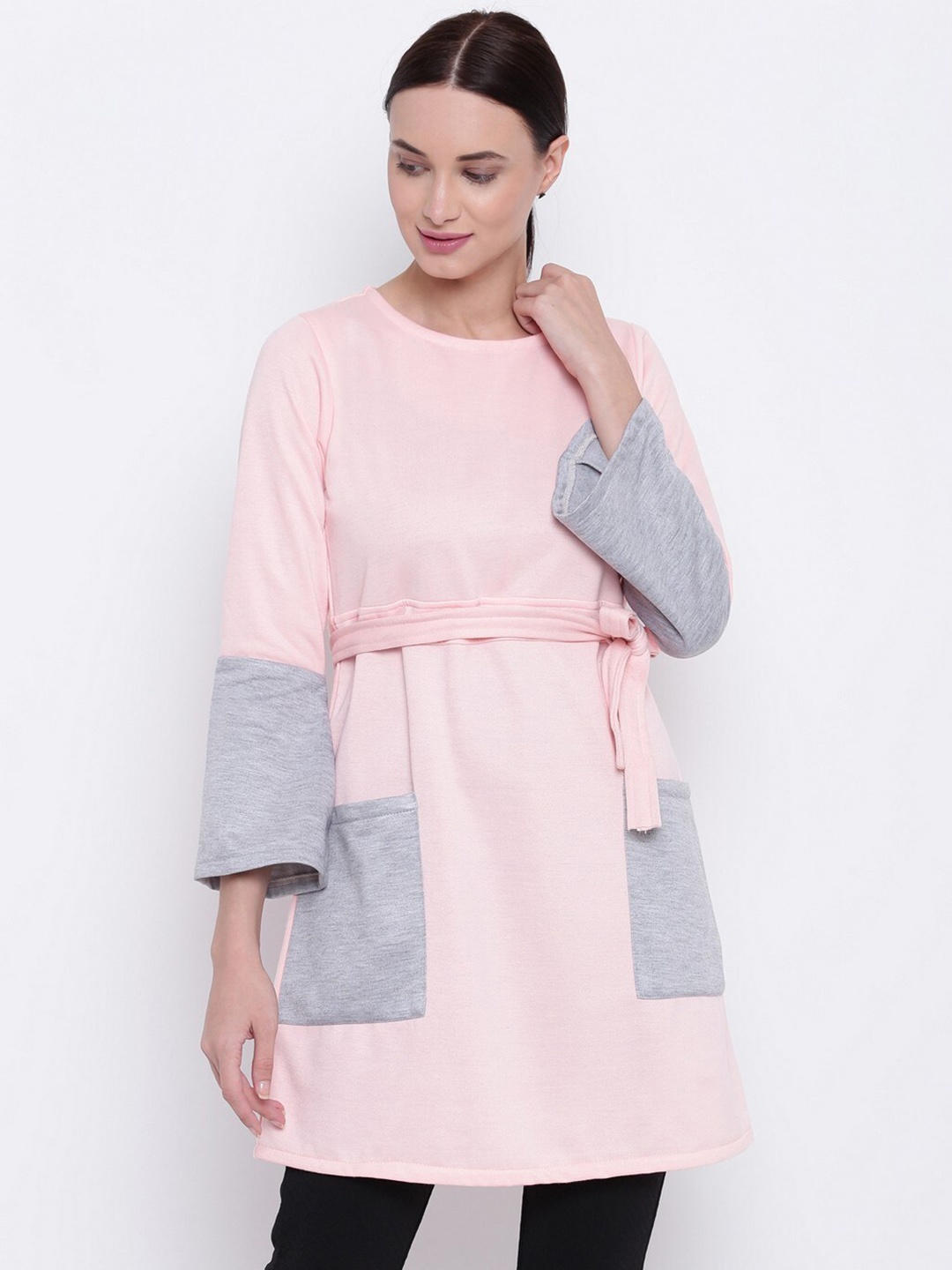 

BAESD Colourblocked Lightweight Belted Fleece Longline Sweatshirt, Pink