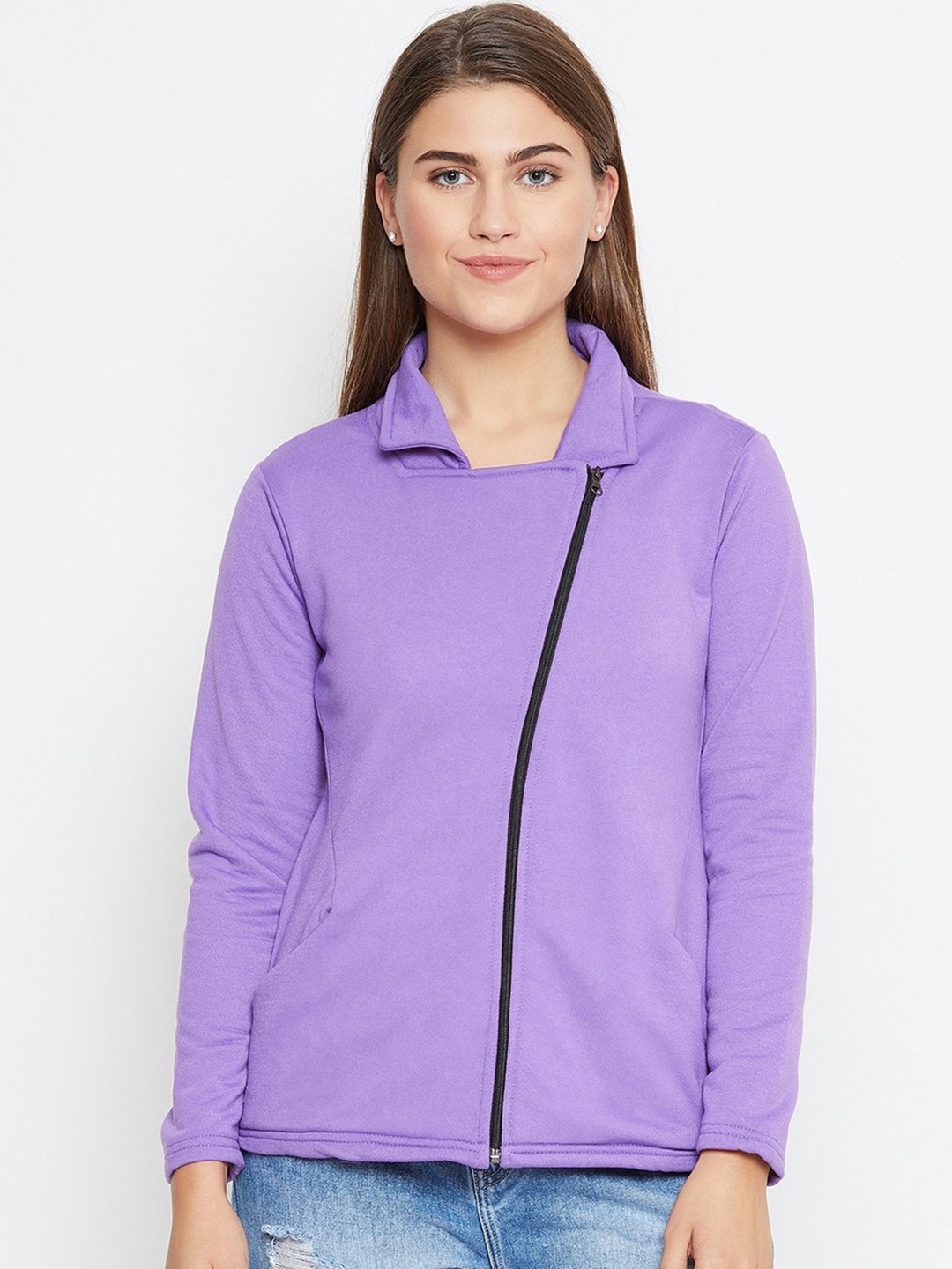 

BAESD Mandarin Collar Long Sleeves Fleece Lightweight Tailored Jacket, Violet