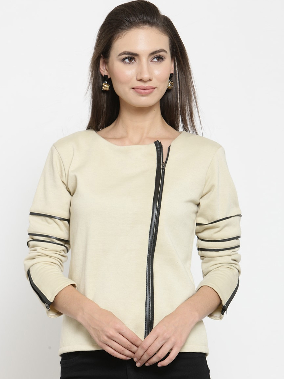 

BAESD Collarless Long Sleeves Fleece Lightweight Tailored Jacket, Beige