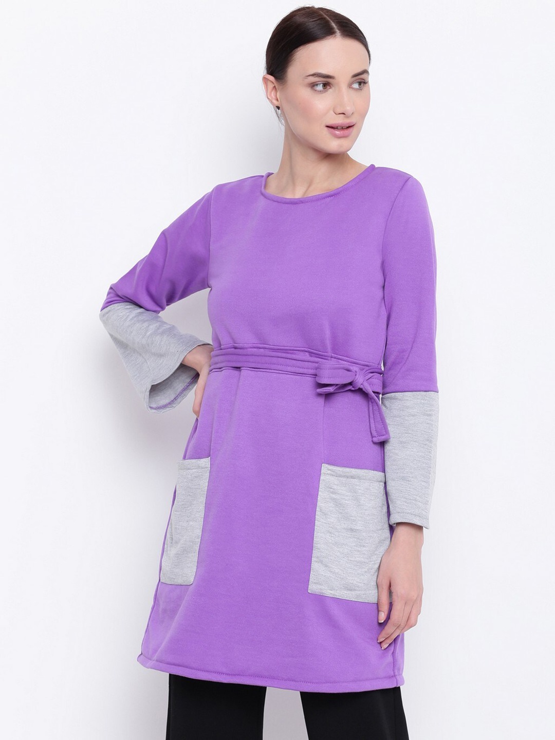 

BAESD Colourblocked Fleece Lightweight Longline Tailored Jacket, Violet