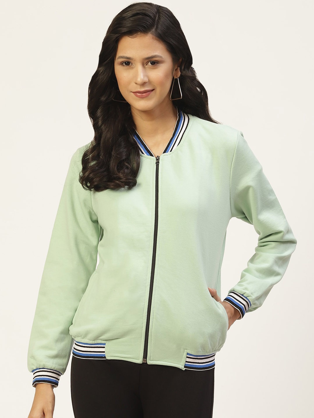 

BAESD Lightweight Mock Collar Fleece Bomber Jacket, Sea green