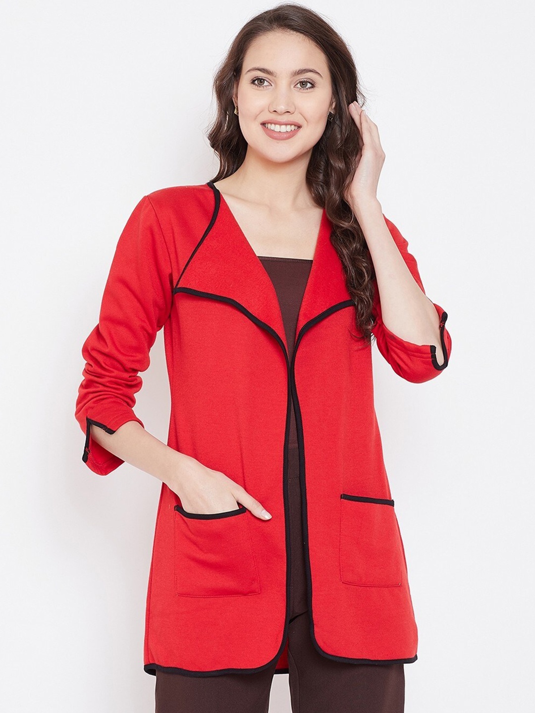 

BAESD Lightweight Longline Cotton Open Front Jacket, Red