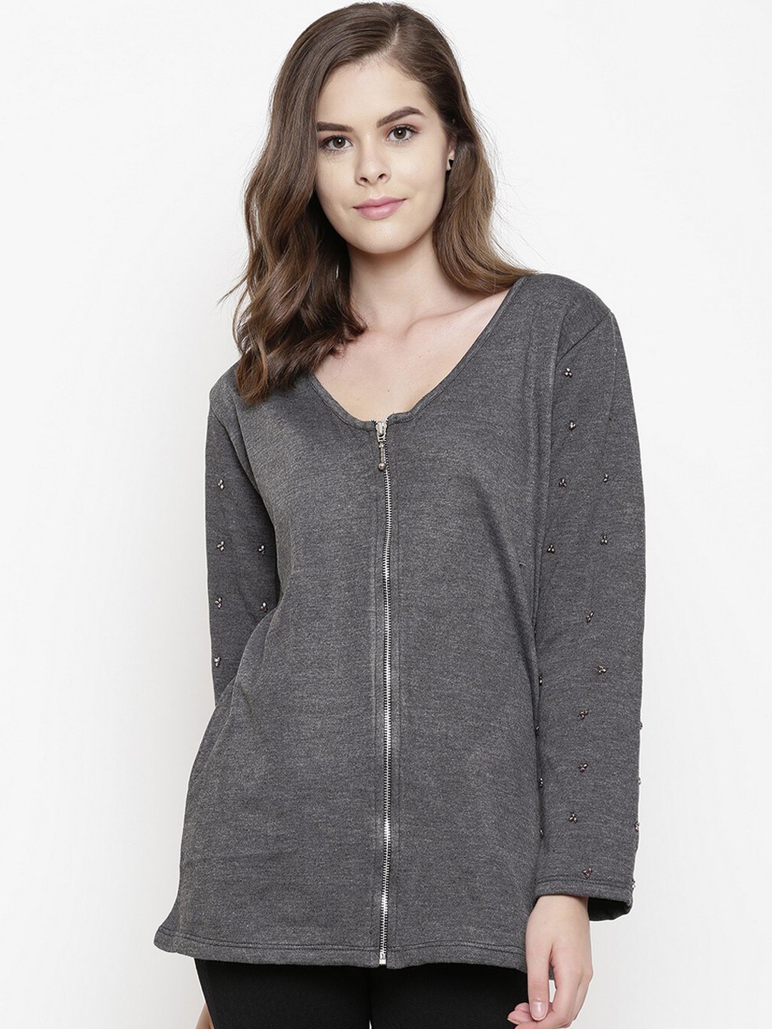 

BAESD Fleece Lightweight Collarless Longline Open Front Jacket, Grey