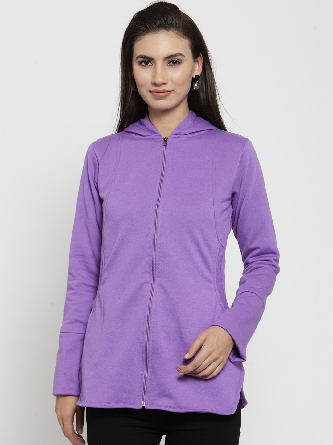 

BAESD Hood Fleece Lightweight Longline Open Front Jacket, Violet