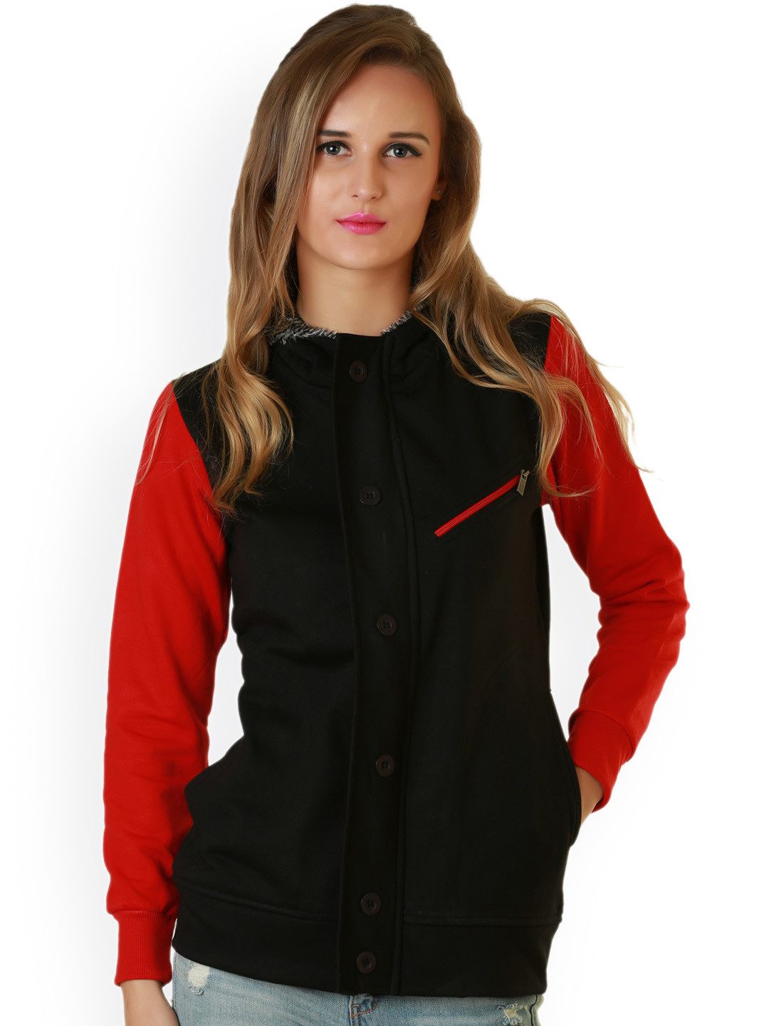 

BAESD Colourblocked Hooded Fleece Lightweight Bomber Jacket, Black