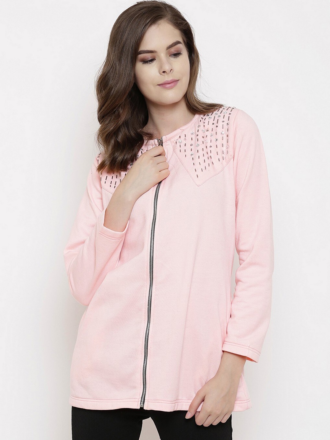 

BAESD Embellished Fleece Lightweight Longline Tailored Jacket, Pink