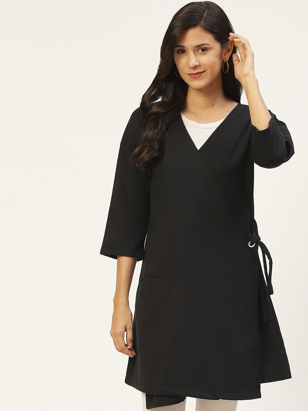 

BAESD Fleece Lightweight Longline Open Front Jacket, Black