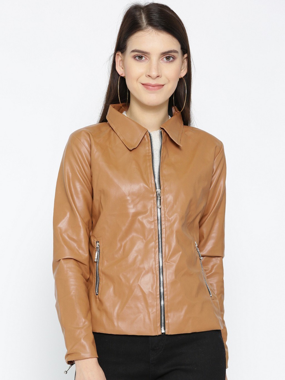 

BAESD Spread Collar Lightweight Leather Jacket, Tan