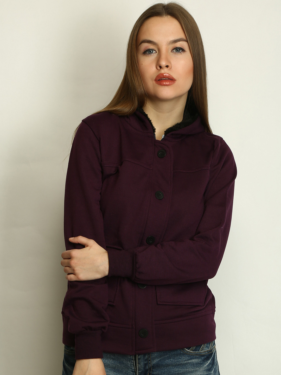 

BAESD Fleece Hooded Lightweight Bomber Jacket, Purple