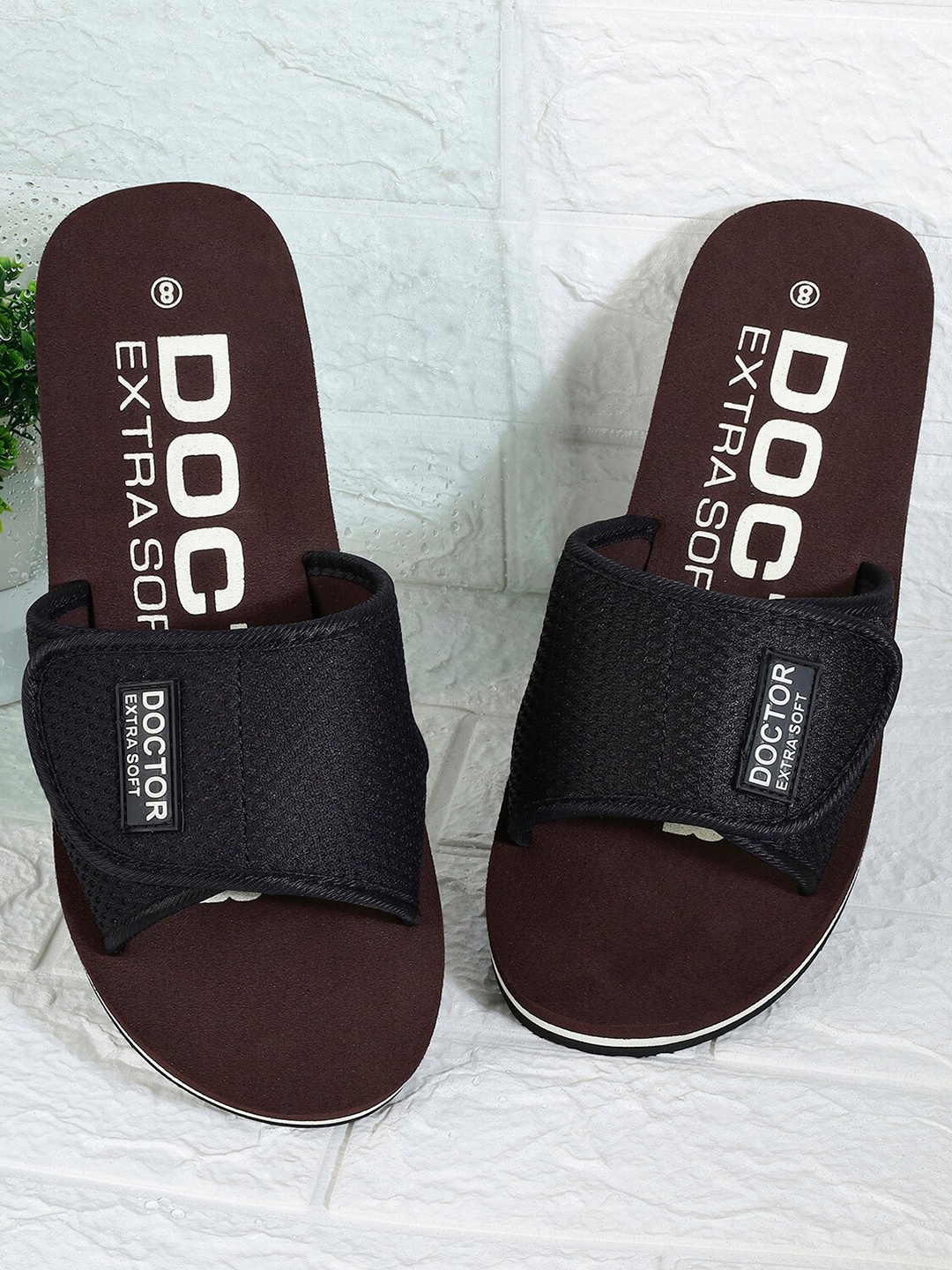 

DOCTOR EXTRA SOFT Women Orthopedic Printed Sliders With Velcro Strap, Brown