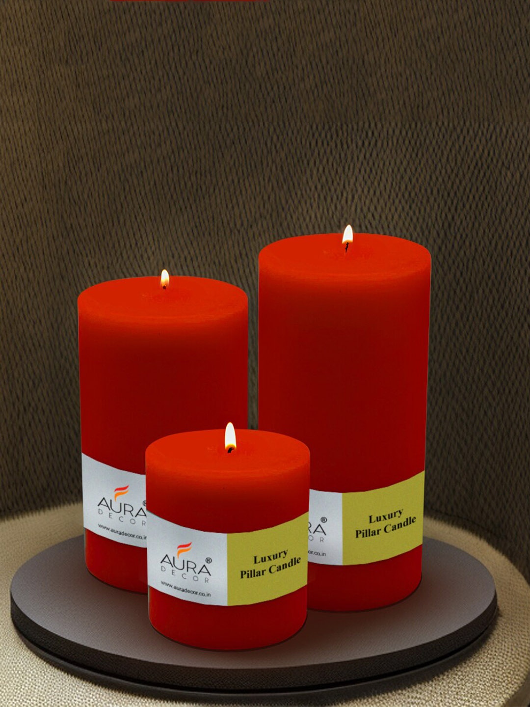 

AuraDecor Red 3 Pieces Unscented Pillar Candles