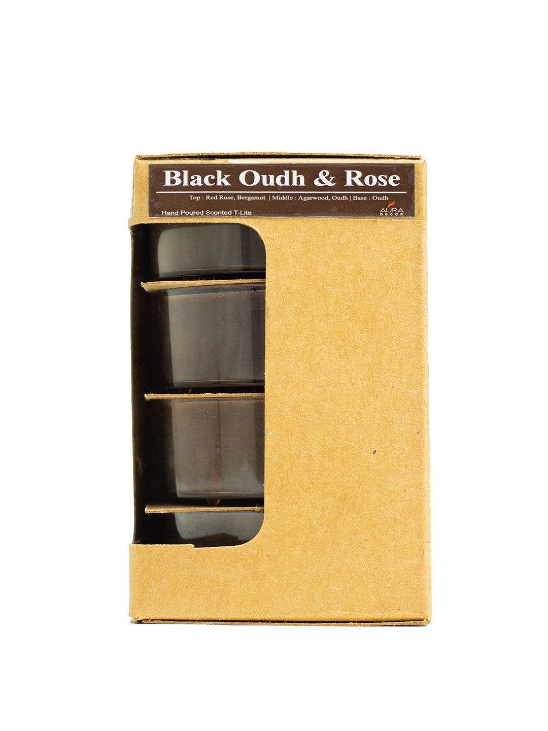 

AuraDecor Black 4 Pieces Oudh & Rose Scented Soy Wax Tealight Candles, Brown
