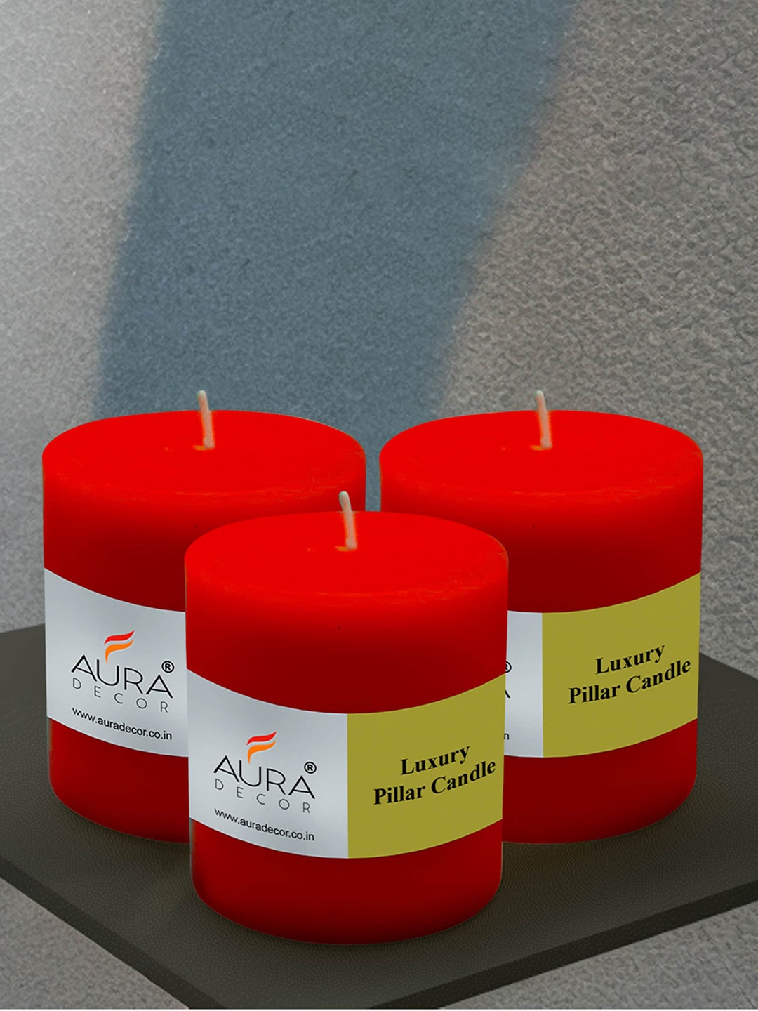 

AuraDecor Red 3 Pieces Unscented Pillar Candles