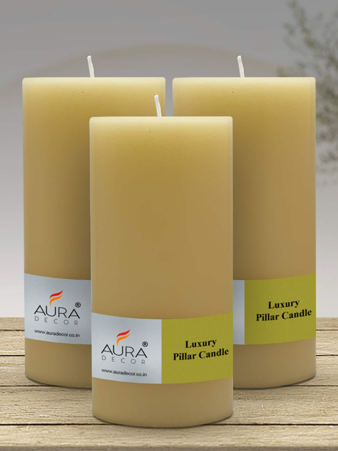 

AuraDecor Yellow 3 Pieces Unscented Wax Solid Pillar Candles