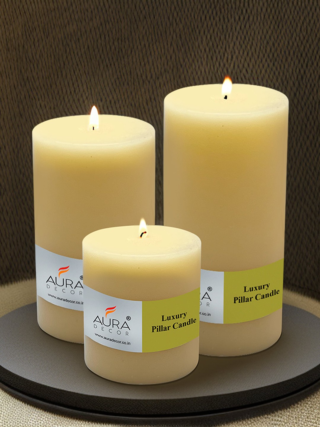

AuraDecor Beige 3 Pieces Pillar Candles
