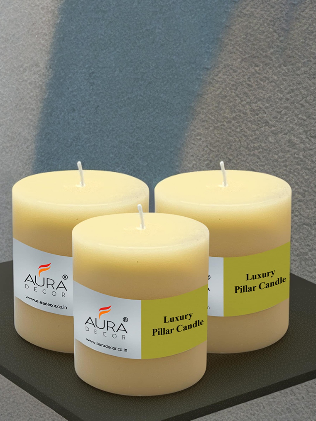 

AuraDecor 3 Pcs Lead-Free Wick Pillar Candles, Yellow