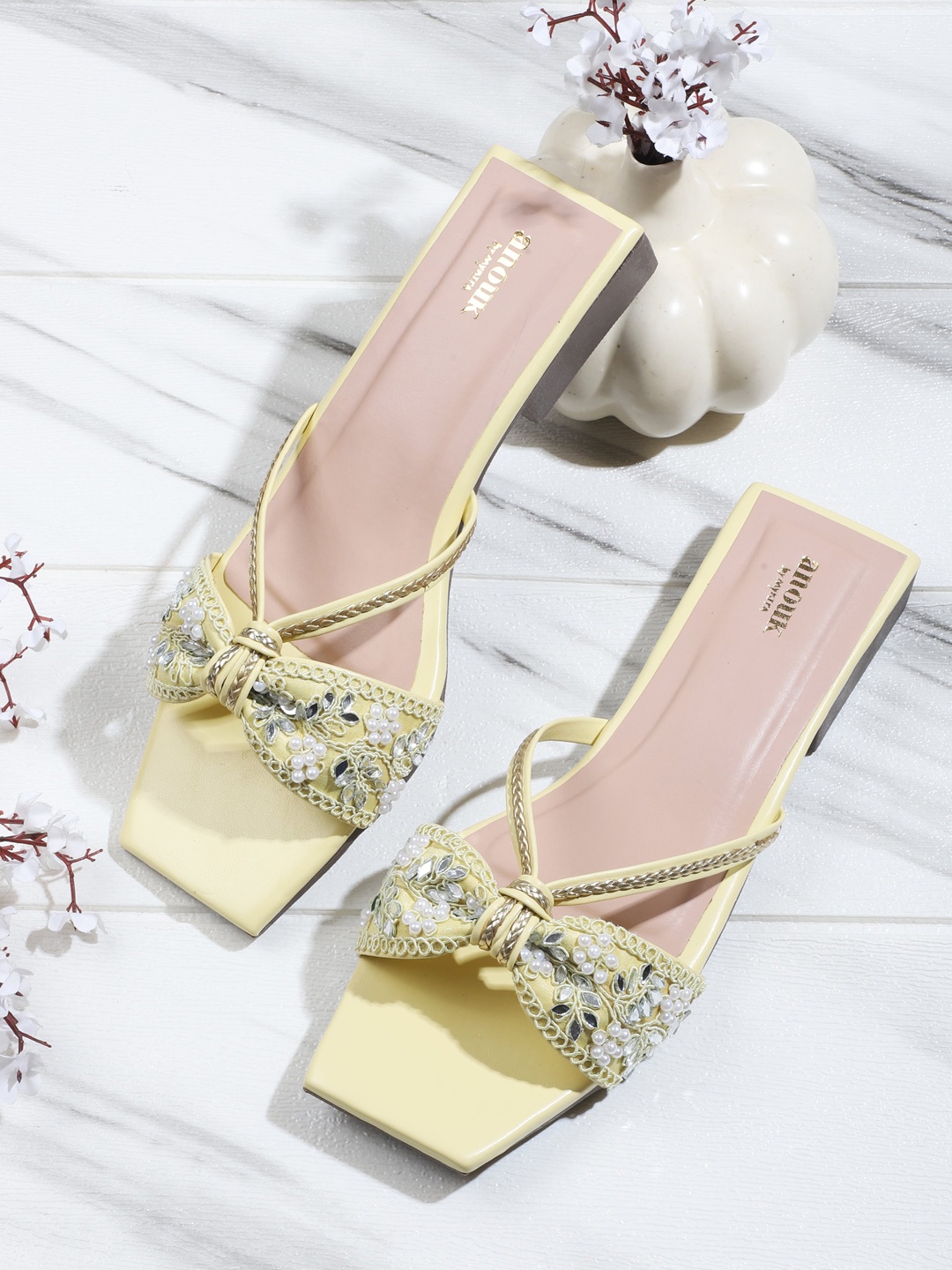 

Anouk Yellow Ethnic Embellished Open Toe Flats