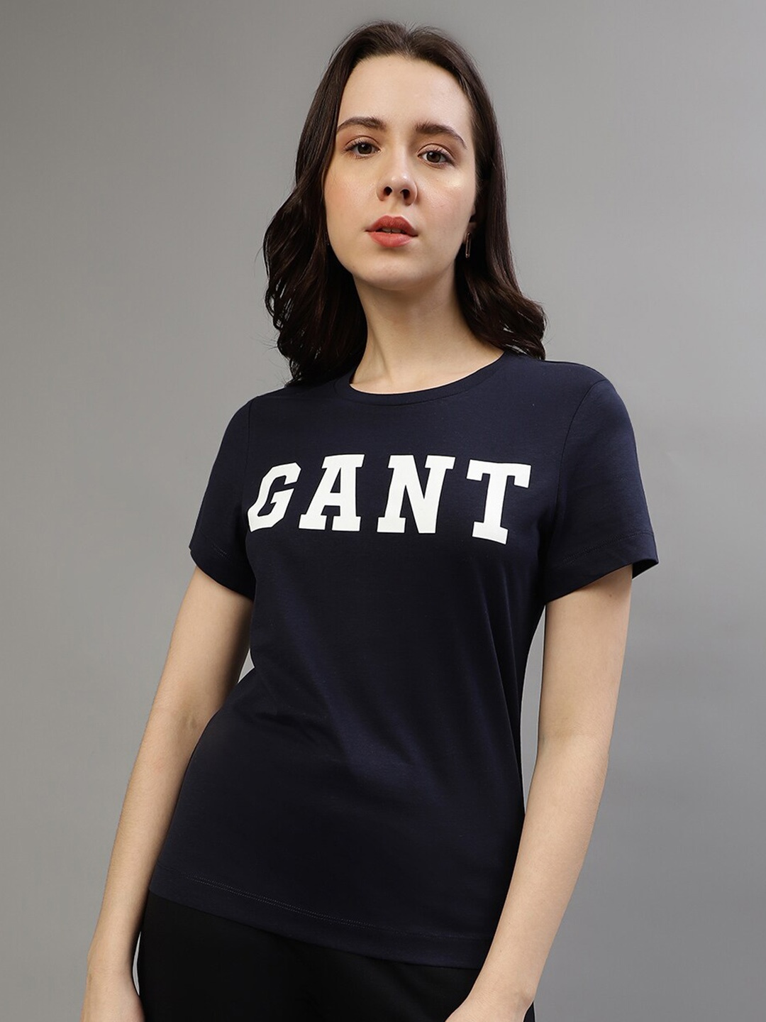 

GANT Typography Printed Round Neck Pure Cotton T-shirt, Navy blue