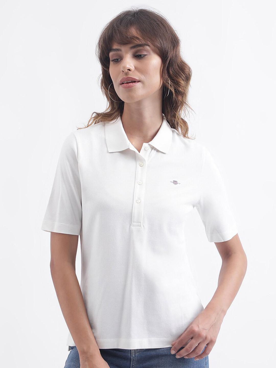

GANT Polo Collar Slim Fit Pure Cotton T-shirt, Off white
