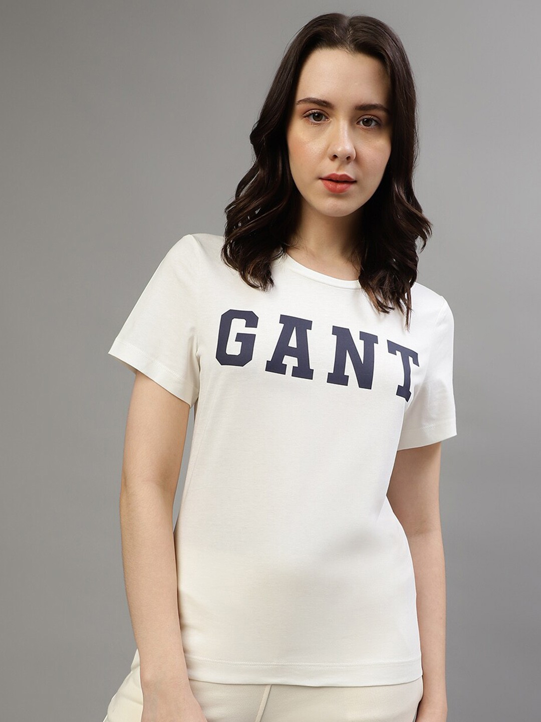 

GANT Typography Printed Round Neck Pure Cotton T-shirt, Off white