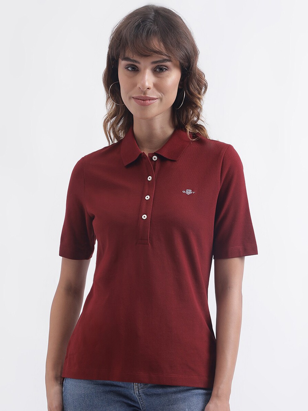 

GANT Polo Collar Slim Fit Pure Cotton T-shirt, Red