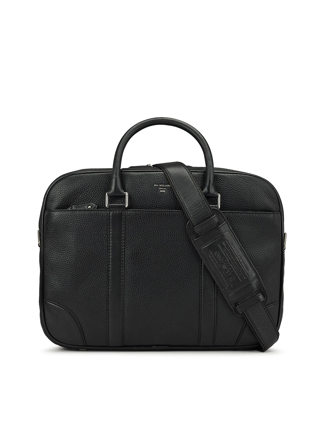 

Da Milano Unisex Textured Leather Laptop Bag, Black