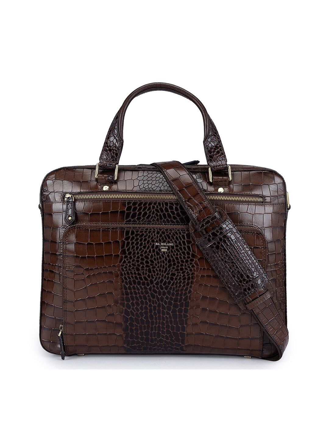 

Da Milano Unisex Textured Leather Laptop Bag, Brown
