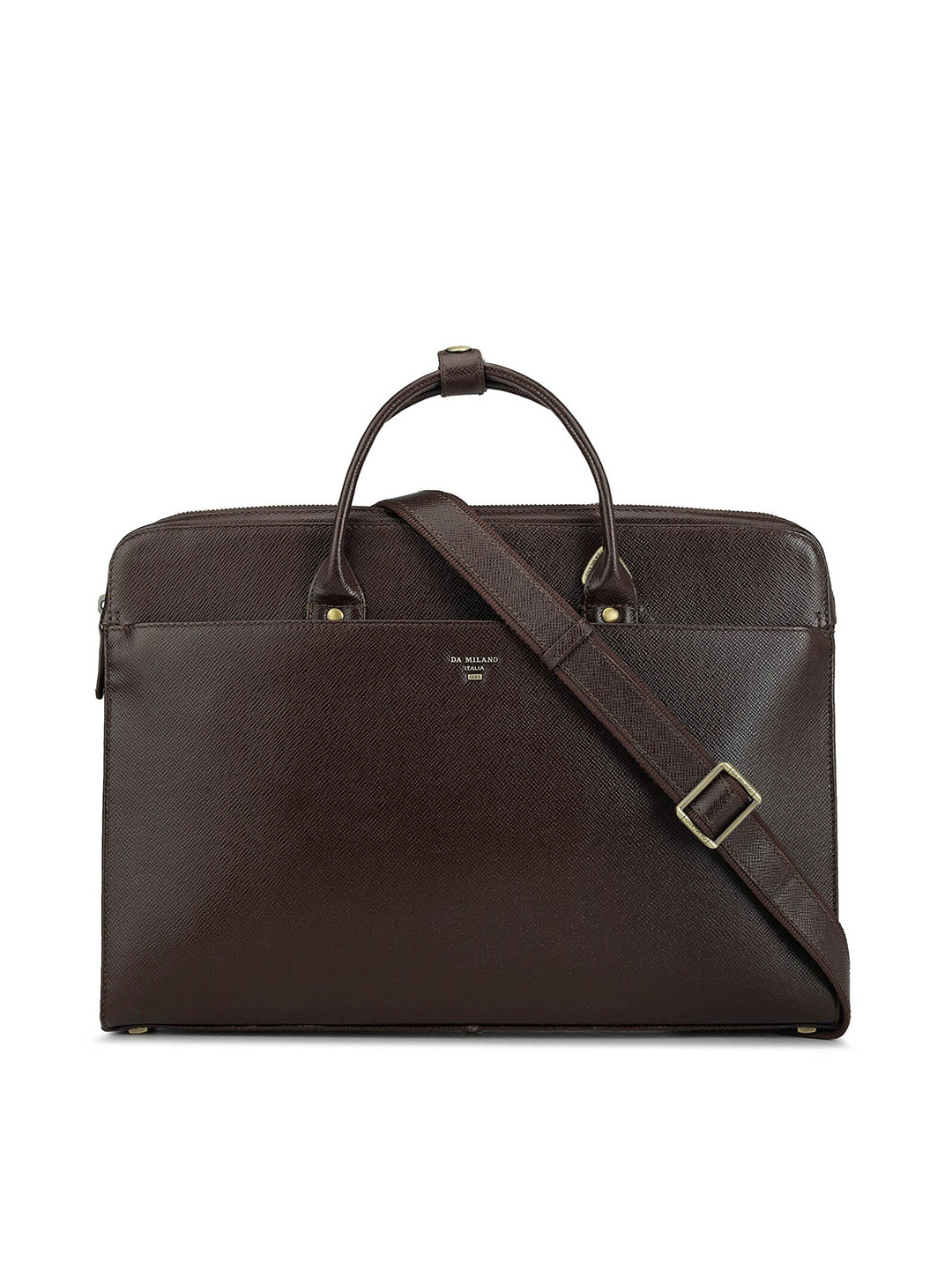 

Da Milano Unisex Textured Leather Laptop Bag, Brown