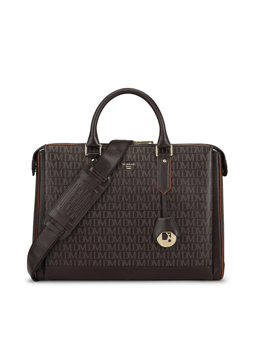 

Da Milano Unisex Textured Leather Laptop Bag, Brown