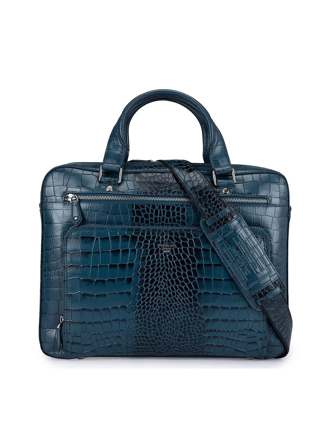 

Da Milano Unisex Textured Leather Laptop Bag, Blue