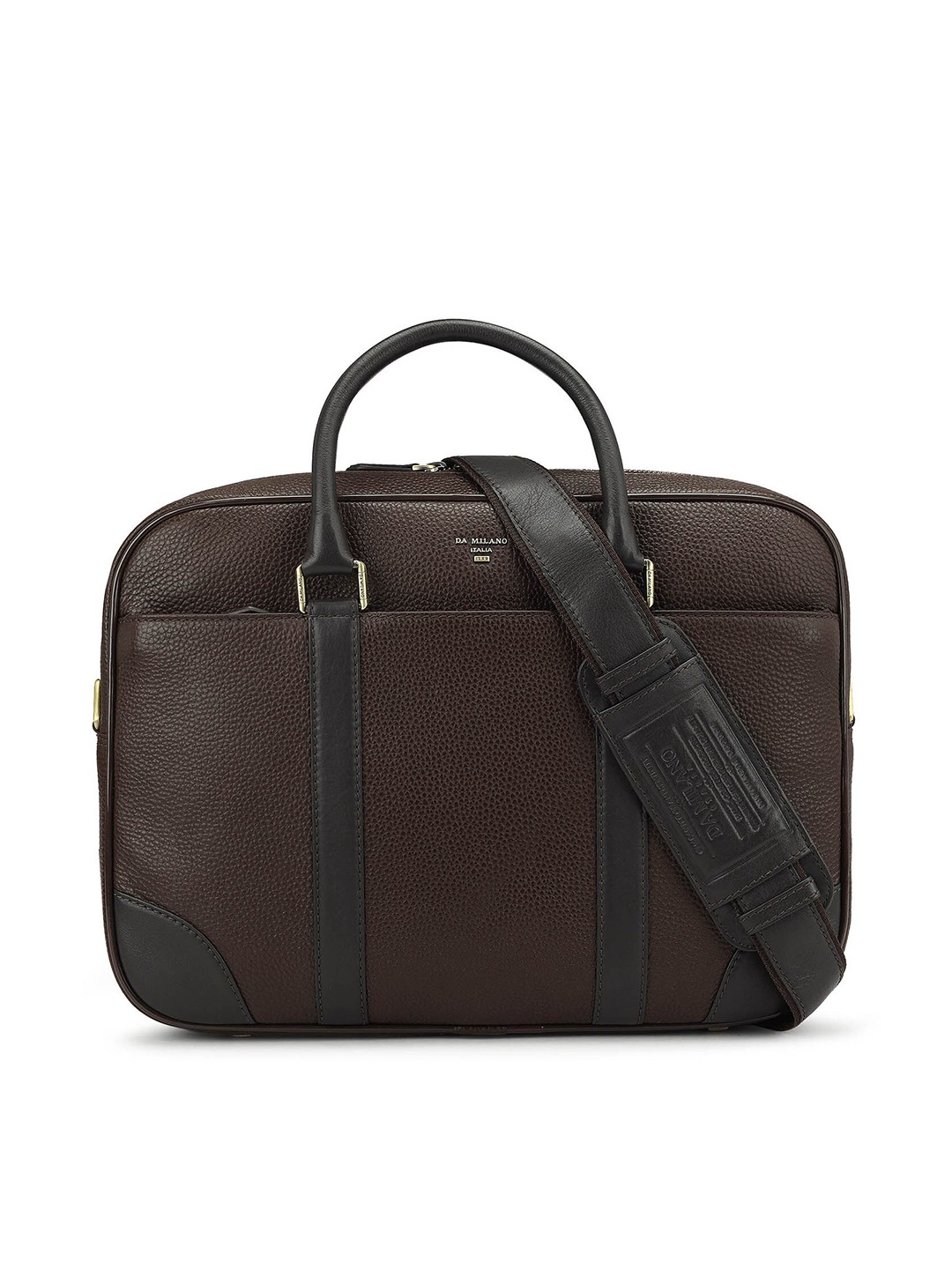 

Da Milano Unisex Textured Leather Laptop Bag, Brown