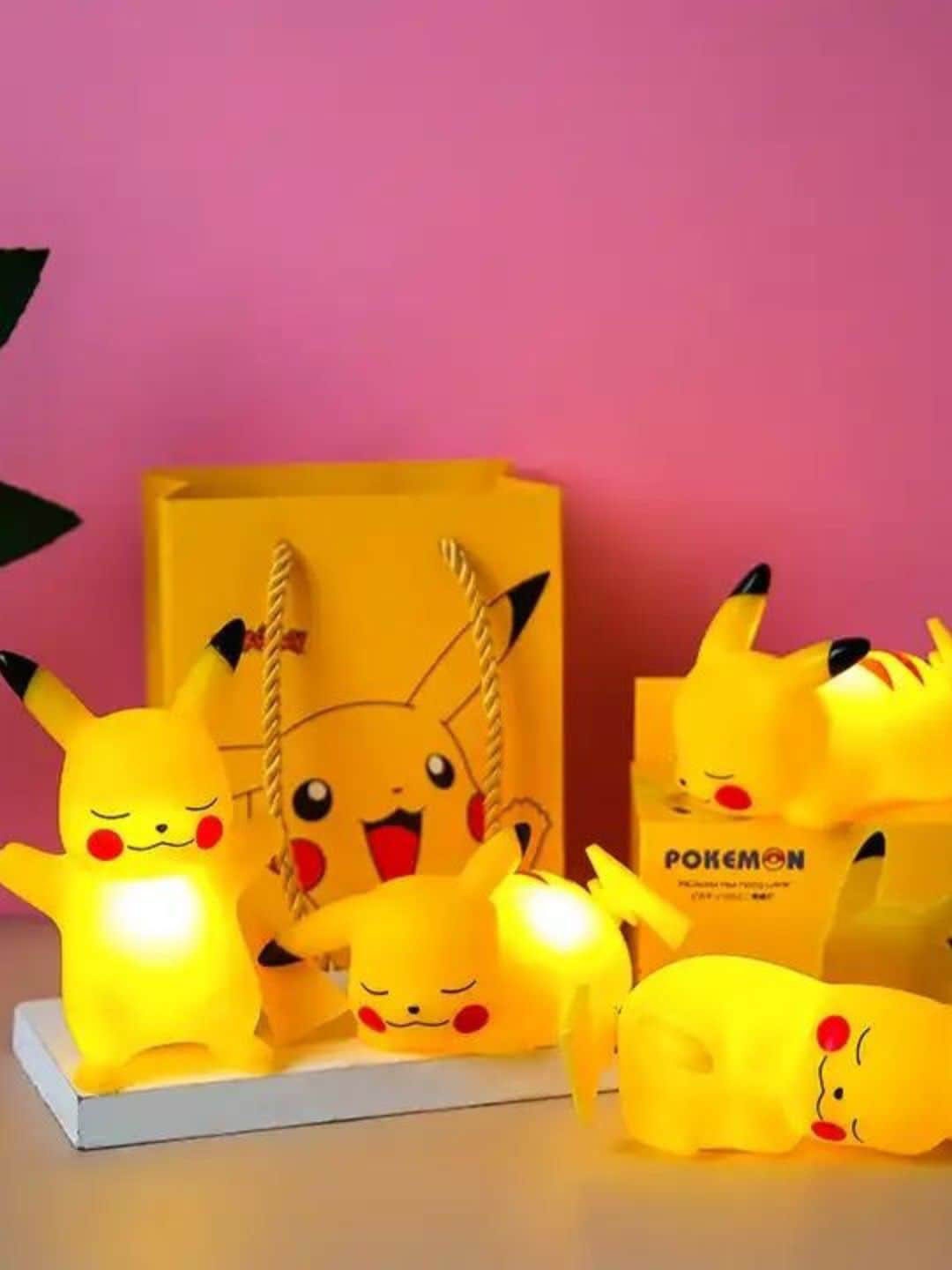 

DecorTwist 4 Pcs Yellow Pokemon Pikachu Night Lamp