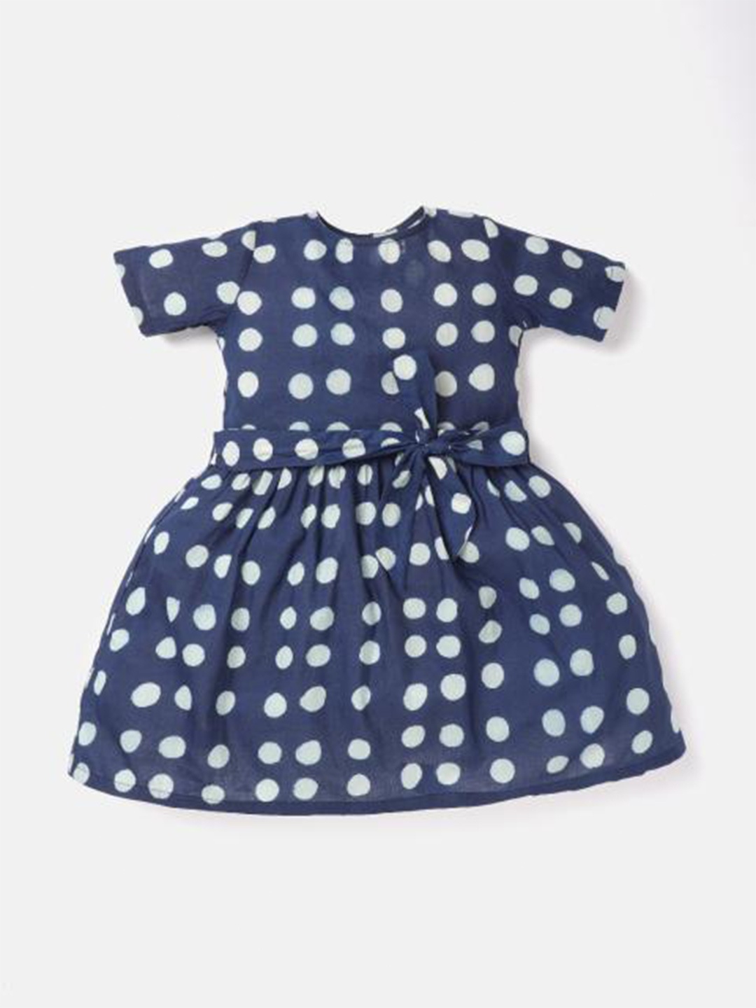 

Saaki Girls Polka Dot Printed Cotton Fit and Flare Dress, Navy blue