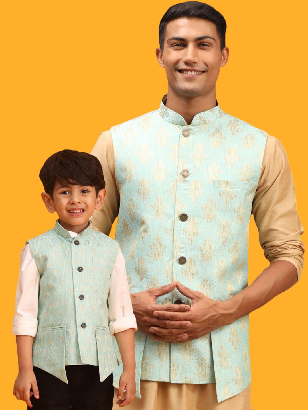 

VASTRAMAY Boys Woven Design Slim Fit Nehru Jackets, Green