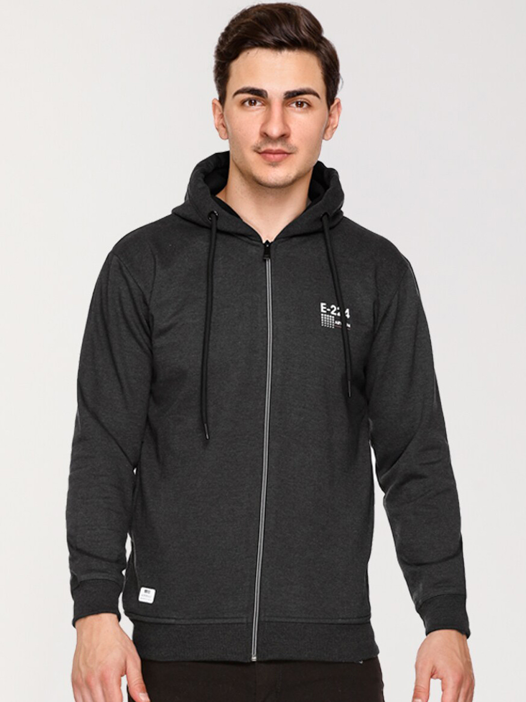 

ARRAY Typography Printed Hooded Long Sleeves Cotton Sweatshirt, Grey